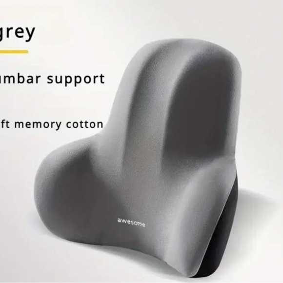 Grey Lumbar Support Pillow‎ – Soft Memory Foam Back Cushion for Office Car Chair - Picture 1 of 5